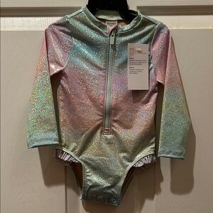 NWT Old Navy Glittery Pastel Long Sleeve Swimsuit